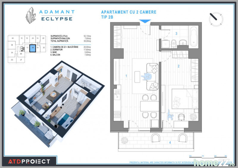 ADAMANT ECLYPSE, 2 Camere, TIP 2B, 59.9mp CUG-BRD, 77.280 Eur - HomeZZ.ro