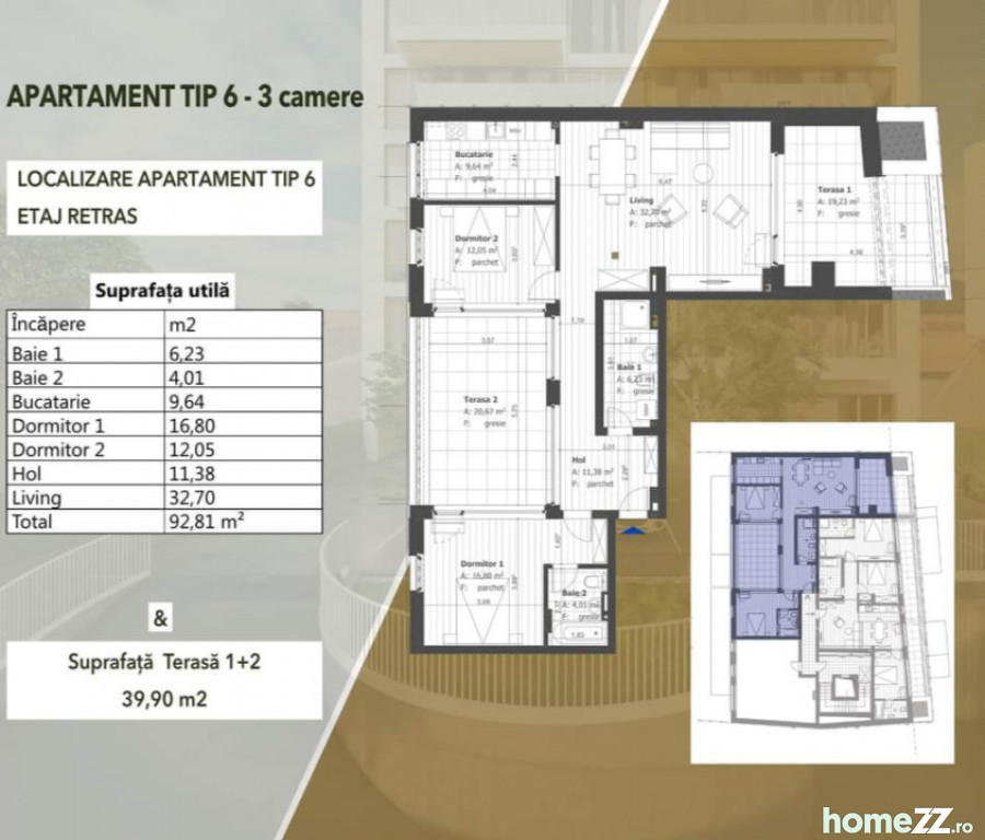 Apartament 3 camere, Semicentral