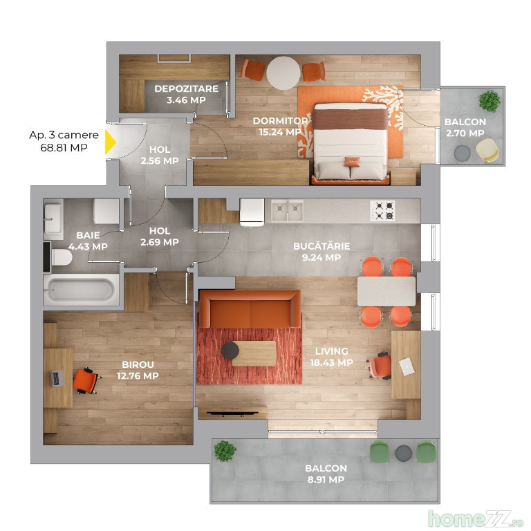 Apartament 3 camere, Avantgarden, comision 0%