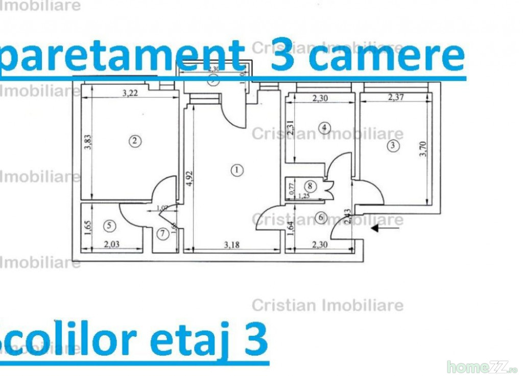 Apartament 3 camere, Scolilor