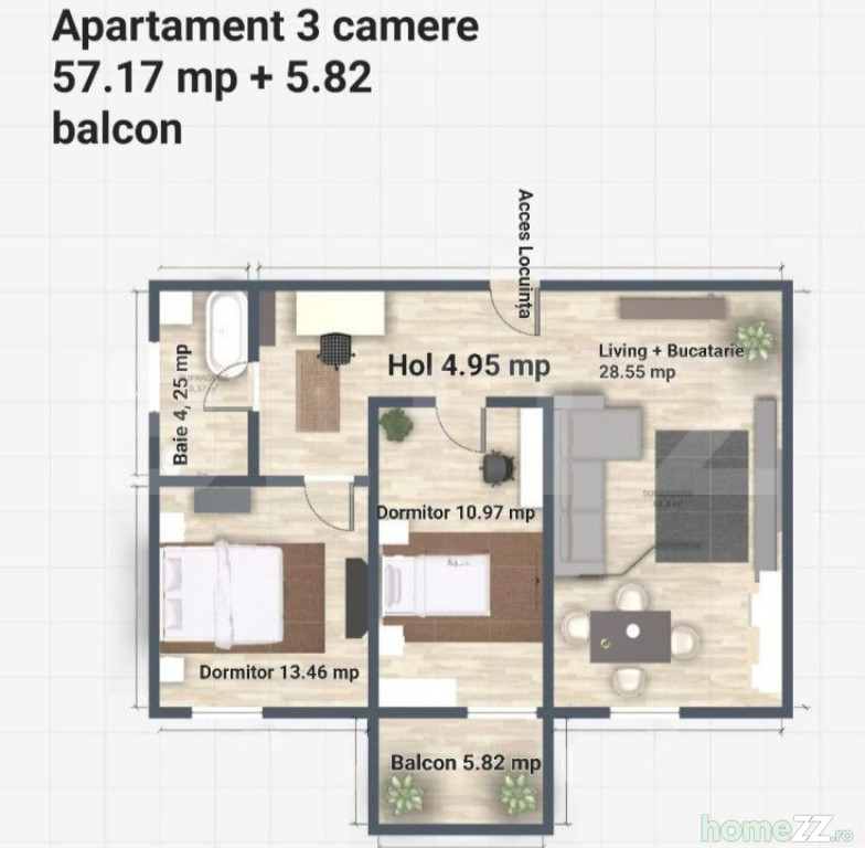 Apartament 3 camere, Miroslava
