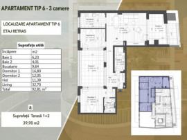 Penthouse de 3 camere, 93mp, terasa de 40mp, et 6, Semicentr