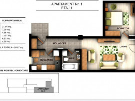 Apartament 2 camere, 58.07 mp, in ansamblu rezidential, zona