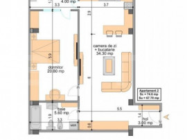 Apartament 2 camere, decomandat, 67.70 mp, zona Centrala