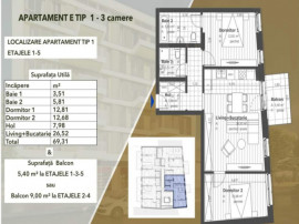Apartament cu 3 camere, 69mp, etaj intermediar, Semicentral