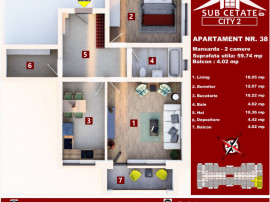 Apartament 2 camere, 60 mp.