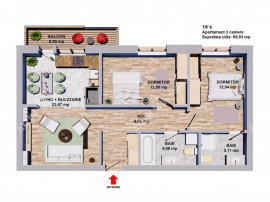Apartament 3 camere decomandate 66 mp utili zona Lidl/Semafo