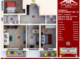 Cel mai mic pret apartament 3 camere, 72 mp utili, etaj 4