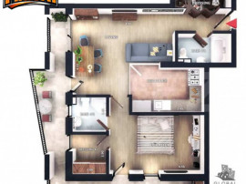Apartament 2 camere, FINISAT, terasă 19mp, CF, 2 bai, parca