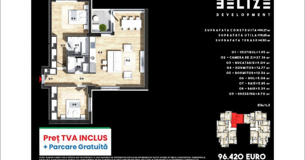 APARTAMENT 3 CAMERE CERNICA 78 MP PARCARE GRATIS