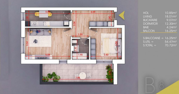 Apartament 2 camere cu terasa si parcare inclusa, COMISIO...