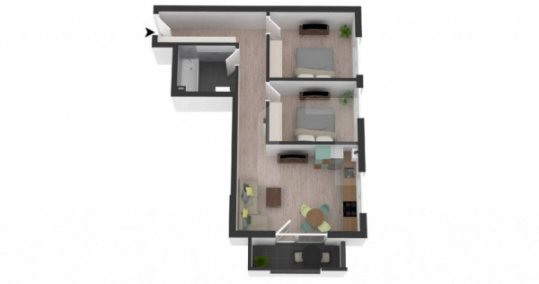 Apartament modern, semifinisat, cu 3 camere, 60 mp, etaj int