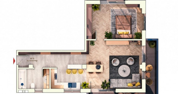 Apartament 2 camere, 63 mp, 16 mp balcon, parcare subterana