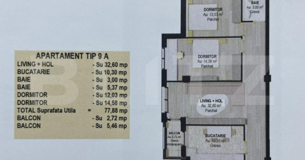 Apartament 3 camere, 77.88 mp, semidecomandat, în Fălticen