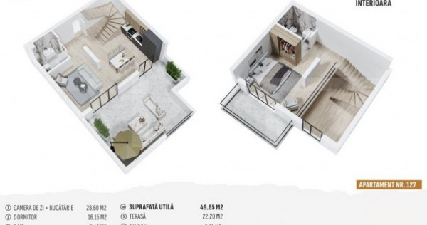 Apartament tip penthouse ultrafinisat, 50mp, terasa 22 mp