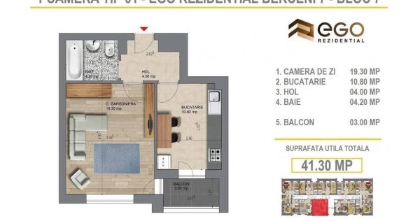 NOU Garsoniera -EGO Berceni - Bloc 7 - Metrou