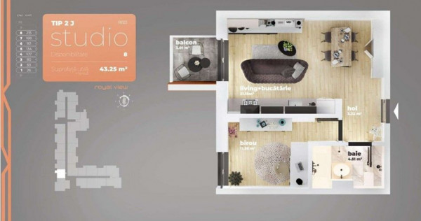 Studio 2 camere Piata Sudului 40.24 mp utili