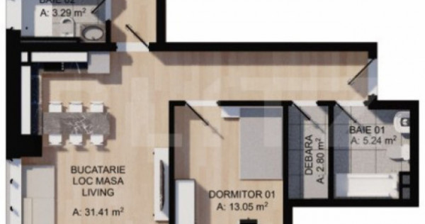 Apartament 3 camere, 68mp, 2bai, terasa 15mp, parcare, zona