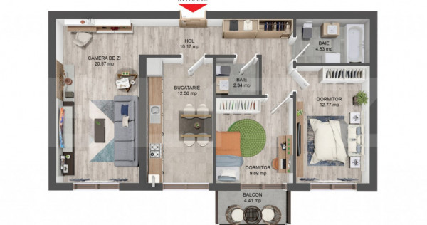 Apartament 3 camere, 74 mp, decomandat, zona Pictor Brana