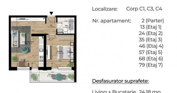 Studio spatios, 2 minute de metrou Berceni