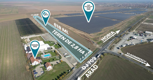 Teren de 2,8 ha pentru dezvoltare industriala, horeca sau fotovoltaice