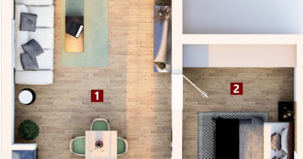 Apartament 2 camere, 49 mp, ideal pentru un cuplu la început de drum.