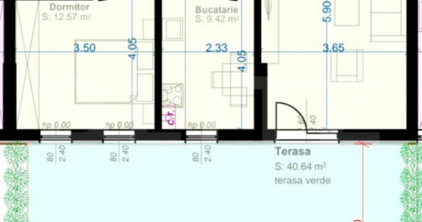 Apartament cu 2 camere, decomandat, 52 mp utili, gradina de
