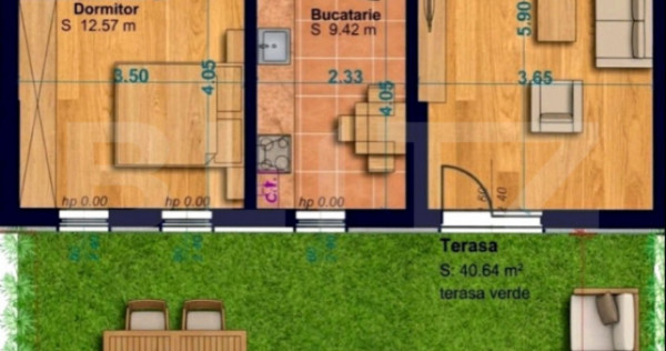 Apartament cu 2 camere, decomandat, 54 mp utili, gradina de
