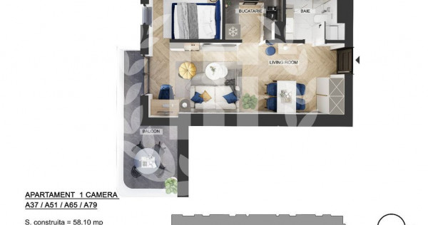 Apartament 1 camera zona de Nord - 49.38 mp utili