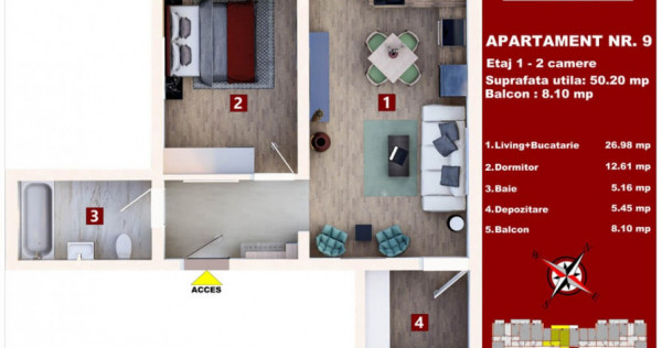 Studio 50 mp + balcon