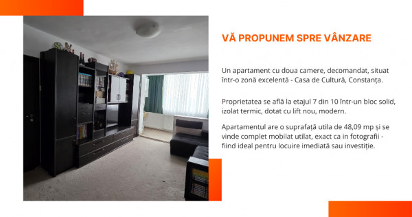 Apartament 2 camere – 48,09 mp – Zona Casa de Cultură, Constanta
