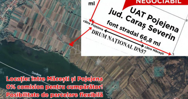 Teren 2000 mp, extravilan cu iesire la DN 57 in Pojejena