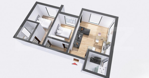 Apartament 3 camere, 71 mp, decomandat - Zona 22 Decembrie 1