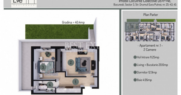 Apartament 2 camere cu terasă și grădină -Mutare Rapida