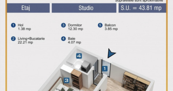Studio superb 47mp, bloc nou , stradal, Ilie Petre, Chiajna