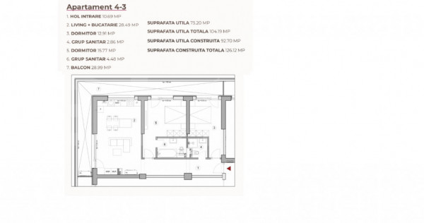 Apartament open space 3 camere 104.19 mp &icirc;n ansamblu cu 0%