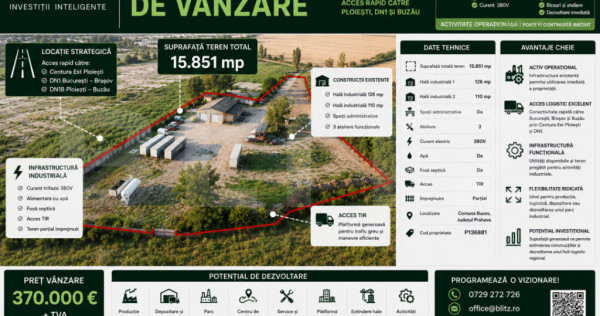 Hala cu teren 15851 mp , zona Bucov-Pleasa,