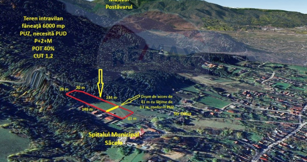 Teren intravilan, 6000 mp, l&acirc;ngă Spital Municipal Săcele