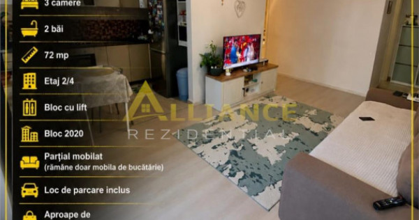 Sector 4 Grand Arena Apartament 3 camere 2 bai Mobilat si Ut