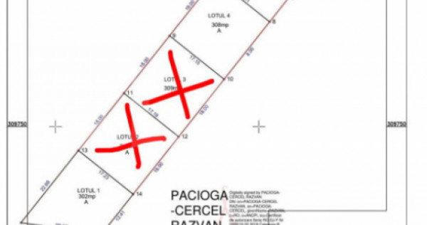 Teren 3 parcele intravilan, 308 mp, deschidere 18 m, Damila