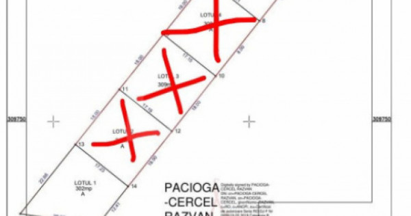 Teren 3 parcele intravilan, 308 mp, deschidere 18 m, Damila