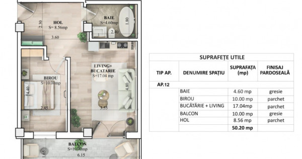 Apartament 2 camere, 50.20 mp, zona Galata