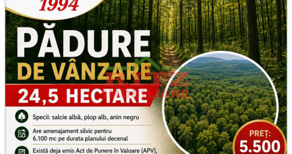 NOU ! Padure in S=24,5 ha de in Parscoveni, ideala INVESTIT