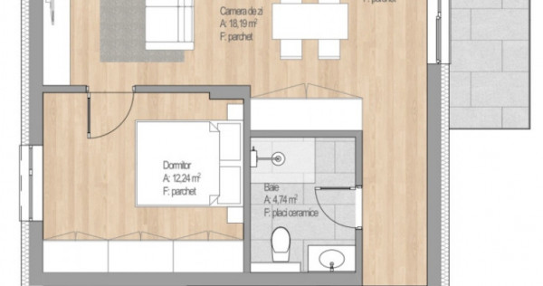Apartament 2 CAM, SU 52.02 MP, 1 BALCON in zona CETATII