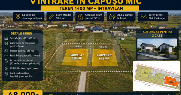Teren intravilan, 618 mp, zona Căpușu Mic