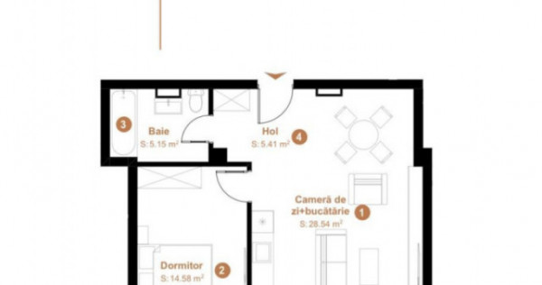 Apartament cu 2 camere la parter inalt