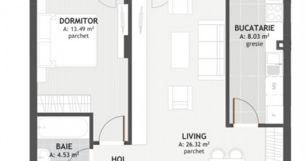 Apartament de 2 camere,55mp,Balcon 10mp,etaj intermediar,zon