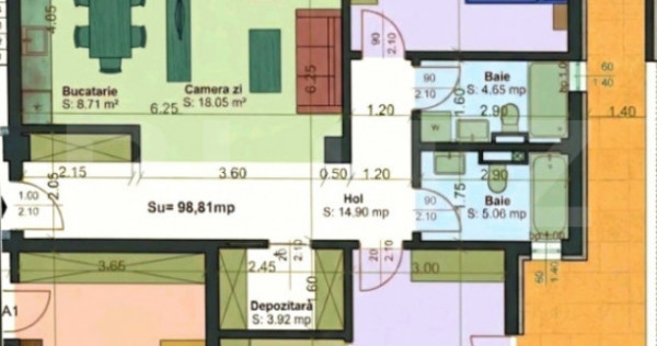Apartament 3 camere, 99 mp utili,terasa de 43 mp, zona Aradu