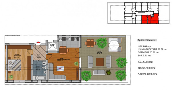 Apartament modern - Penthouse - 64 mp utili + 48 terasa - Mutare imedi