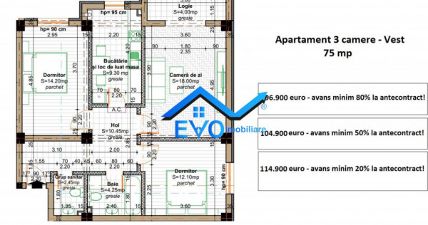 Apartament 3 camere, 2 bai, 75 mp, bloc nou Valea Lupului R